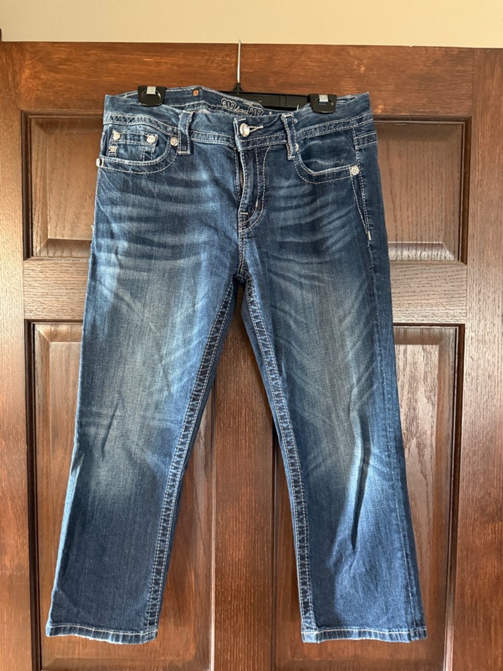 Miss Me Women's Cropped Jeans in Dark Blue Wash